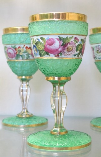 Shown in the Glasmuseum Passau, a id-19th century green glass goblet with flower motifs from Josephinenhuette. Photo by Barbara Newhall