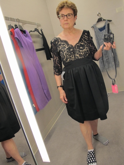 looking for a dress for iniece's wedding. nordstrom. Eliza J. $148. Black lace bddice with plunging v-neck and knee-length balloon skirt. Photo by Barbara Newhall