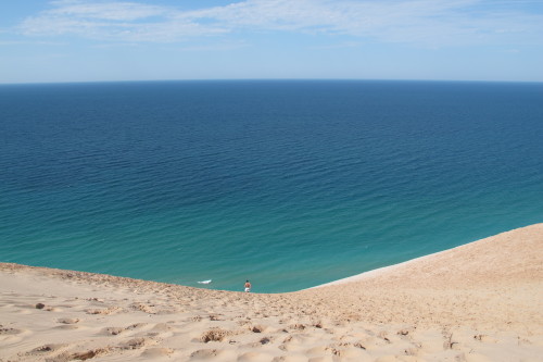 View of Lake Michigan from the dune outlook at Sleeping Bear Dunes National Lakeshore in Michigan. Photo by Barbara Newhall. Barbara Falconer Newhall travels up and down Michigan's lower peninsula, visiting friends and family and putting on book events for "Wrestling with God."