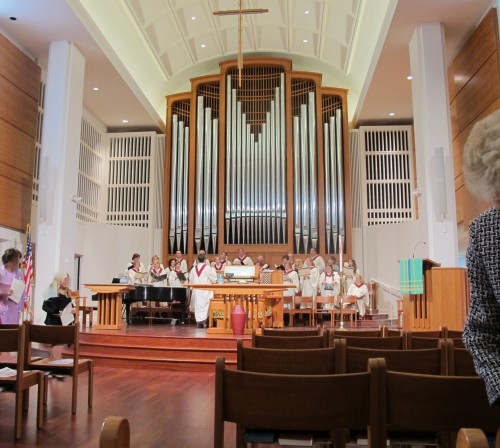 The choir at the First Presbyterian Church of Birmingham, Michigan, practices before a Sunday morning service. Photo by Barbara Newhall