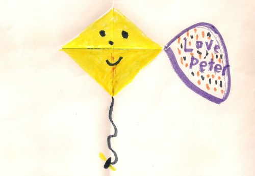 A greeting card with a kite made for his mother by a 7-year-old boy and signed "Love Peter." Photo by Barbara Newhall