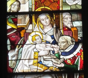 A stained glass window in the Cologne Cathedral depicts the Madonna and Child. Photo by Barbara Newhall