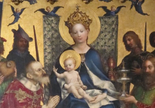 Madona and child painting. The Cologne cathedral. churches. mary. madonna. Housed in the Lady Chapel, this is the Dombild by Stefan Lochner, a local painter early 15th century. Photo by Barbara Newhall