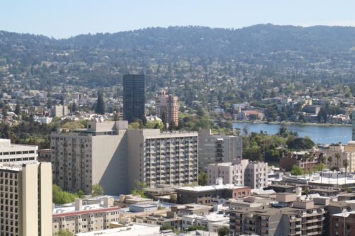 the view from the Oakland Tribune Tower with Lake Merritt and the Oakland Hills. Photos by Barbara Newhall