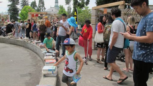 The Bay Area Book Festival was held June 4 & 5, 2016 in the streets and indoor venues of downtown Berkeley, California. The Lacuna sculpture garden and book giveaway.