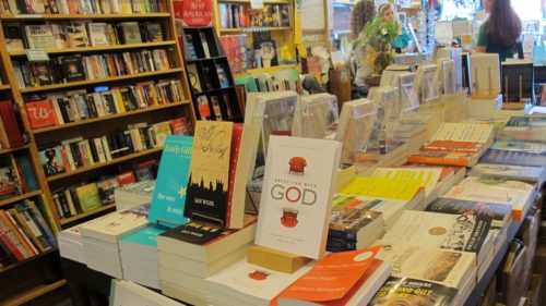 Should authors read reviews of their books? I did. Wrestling with God book on sale at Great Good Place for Books bookstore in Oakland, CA. Photo by Barbara Newhall