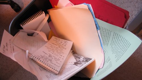 The shame of aging -- a writer has tossed old filed in a wastebasket. the Big Seven-Five. Photo by Barbara Newhall