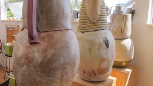 Large terra cotta pots by Berkeley ceramicist Nancy Selvin. 2013-2015, Photo by Barbara Newhall