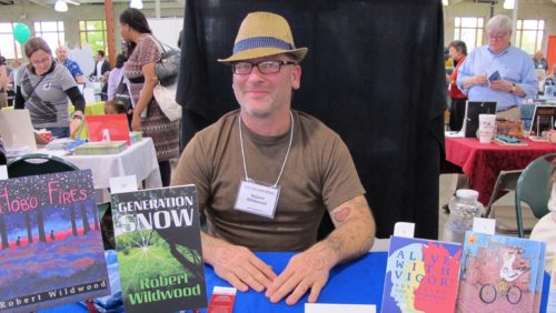 Robert Earl Wildwood, author of climate change fiction., at Twin Cities Book Festival. Photo by Barbara Newhall