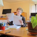 Barbara Falconer Newhall at her home office desk getting ready to do final edits on her book, "Wrestling with God." Photo by Barbara Newhall