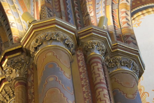 Magyar folk art themes on pillars inside the Matthias Church, Budapest. Photo by Barbara Newhall