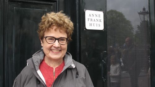About Author Barbara Falconer Newhall in front of the Anne Frank House, Amsterdam,. Barbara Newhall photo