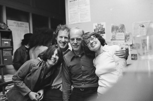 Office romance at Zodiac News Service office party. 1970s, San Francisco, CA. Nancy Selvin, Steve Selvin, Barbara Falconer, Jon Newhall, Barbara Falconer, Barbara Newhall photo