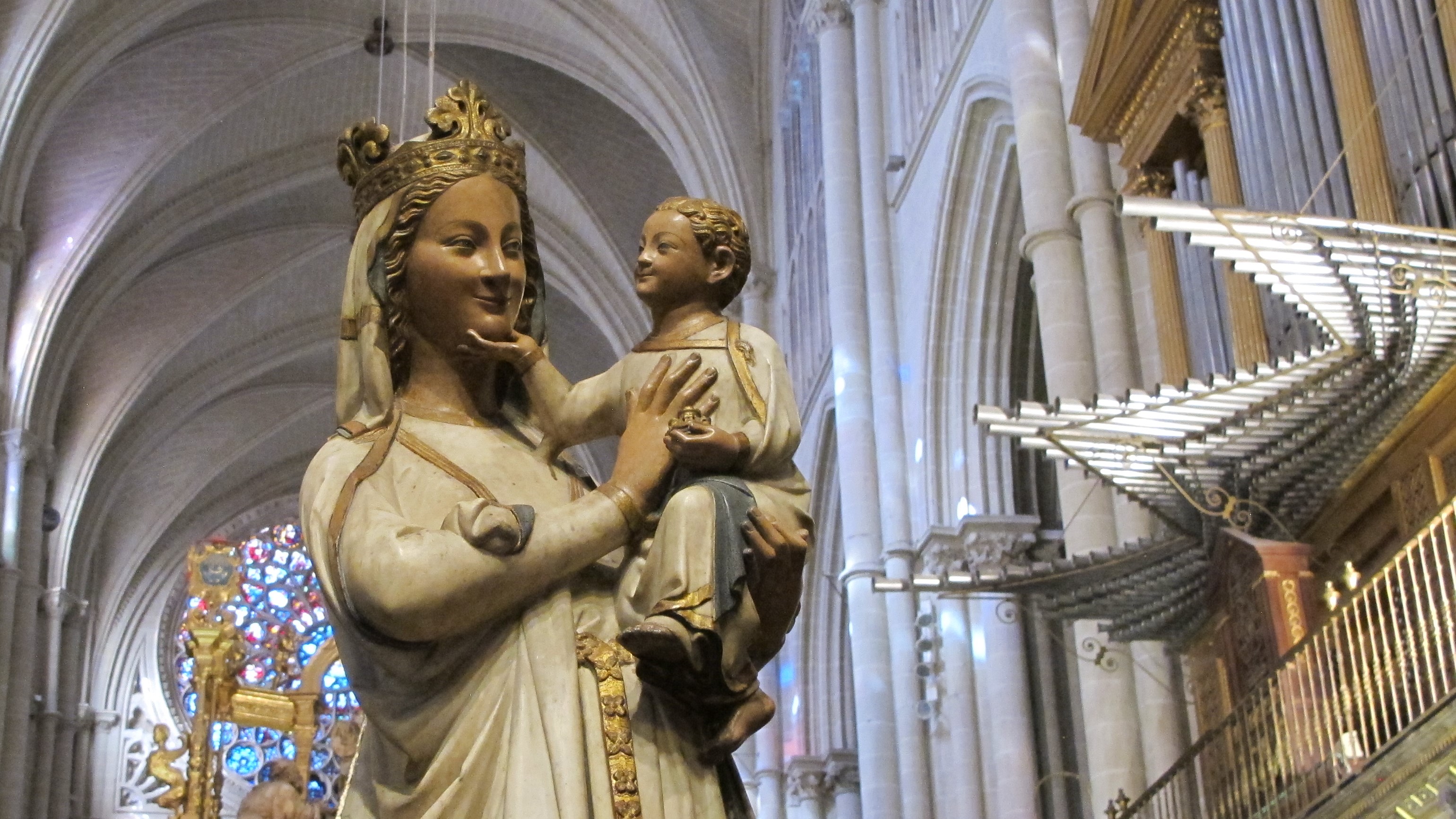 Virgin Blanca. Baby Jesus and Mary statue in the Cathedral at Toledo, Spain. Photo by Barbara Newhall
