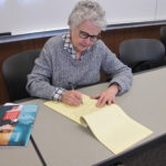 Author Barbara Falconer Newhall gets some writing done in a quiet classroom at St. Mary's College during the Bridgeingwriters retreat held June 9. Barbara Newhall photo