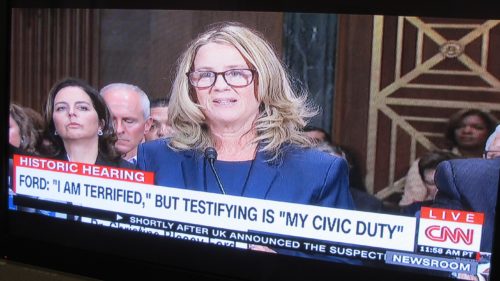 Christine Blasey Ford testifying before the Senate Judiciary Committee, September 27. 2018, reported by CNN.