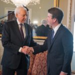 Senator Orrin Hatch welcomes Supreme Court nominee Brett Kavanaugh, July 2018. Senate photo